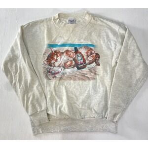 Tanama Cat Sun Tan Beach Crewneck Sweatshirt‎ 90's Classic Pullover Volunteer L